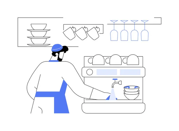 Opvaskestation Abstrakt Koncept Vektor Illustration Smilende Restaurant Køkken Arbejdstager Vask – Stock-vektor