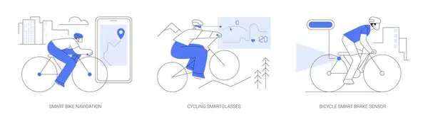 Smart Cycling Isolated Cartoon Vector Illustrations Set Smart Bike Navigation — Vettoriale Stock