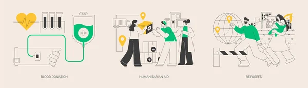 人道主义帮助抽象概念向量图集 人道主义援助 输血中心 寻求庇护者 移民营抽象隐喻 — 图库矢量图片