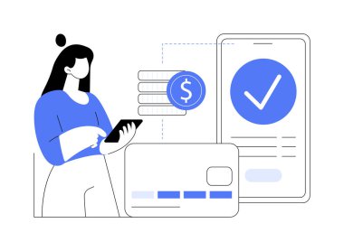 Banka transferi izole edilmiş karikatür vektör çizimleri. Kız parayı banka hesabından, telefon ve karttan, uzaktan ödemeden, serbest çalışanlardan, maaş bordrosundan, dijital göçebe vektör karikatüründen alıyor..