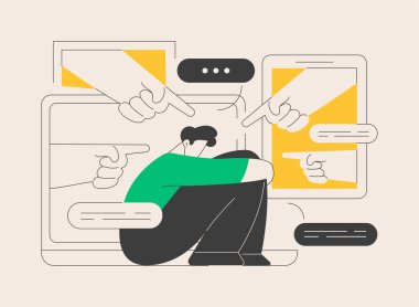 İnternet, soyut konsept vektör illüstrasyonunu utandırıyor. Dijital utanç, olumsuz yorum, internet tacizi, çevrimiçi nefret, sosyal medya takipçiliği, zorbalık, zihinsel taciz soyut metafor.