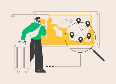 Gezgin soyut konsept vektör çizimi. Seyahat rehberi mobil uygulaması, çevrimiçi akıllı gezi navigasyonu, gezgin değerlendirmesi, akıllı telefon uygulaması, tatil planlayıcısı soyut metaforu.