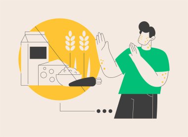 Gıda alerjisi soyut konsept vektör çizimi. Gıda içeriği duyarlılığı, alerji tedavisi, alerji teşhisi, risk faktörü, cilt kızarıklığı sorunu, glütensiz beslenme metaforu.