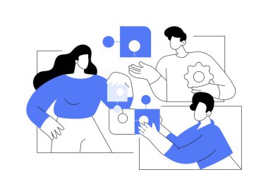 Takım oluşturma aktivitesi karikatür vektör çizimlerini izole etti. Akıllı ofiste konuşan bir grup insan, takım oluşturma süreci, işletme yöneticileri, ortak alanlar, sosyal ilişkiler vektör karikatürü.