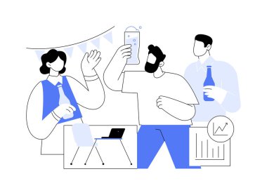 Karikatür vektör çizimleri başarısını kutlayın. Genç meslektaşlar birlikte bira içer, başarılı bir iş anlaşmasını kutlar, takım oluşturur, insanların yaşam tarzı vektör karikatürünü çizer..