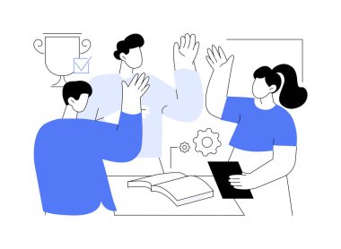 İzole edilmiş çizgi film çizimleri başarısını kutlayın. Başarılı proje savunmasını, üniversitede eğitim sürecini, öğrenci yaşam tarzı vektör karikatürünü kutlayan bir grup meslektaş.