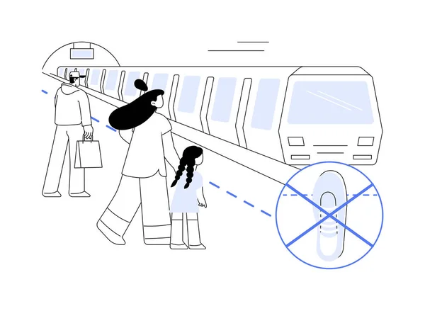 Metro safety abstract concept vector illustration. Group of subway passengers stand behind the line, urban transportation, public transport safety rules, keep distance abstract metaphor.