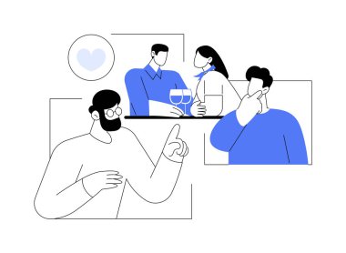 Randevu koçu karikatür vektör çizimlerini izole etti. Utangaç bir adamla konuşan, kadınlara davranışlarını açıklayan, danışmanlıkla çıkan, kişisel hayat sorunları vektör karikatürünü çözen kendine güvenen bir adam..
