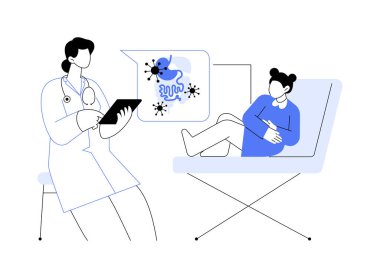 Soyut konsept vektör illüstrasyonunda mide gribi. Mide gribi olan küçük bir kız, ilaç endüstrisi, pediatrik bulaşıcı hastalıklar, abdominal ağrı problemi soyut metafor.