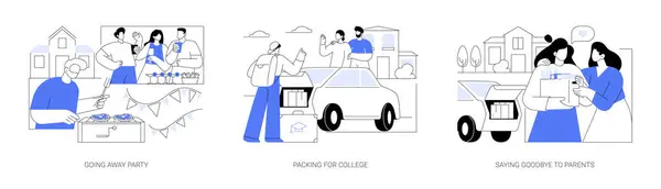 Leaving Campus Isolated Cartoon Vector Illustrations Set Organize College Admission — Vettoriale Stock