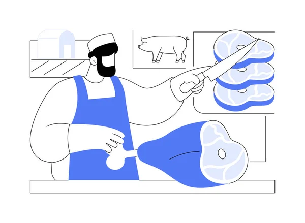 Farm Meat Products Isolated Cartoon Vector Illustrations Man Cuts Farm — Stock Vector