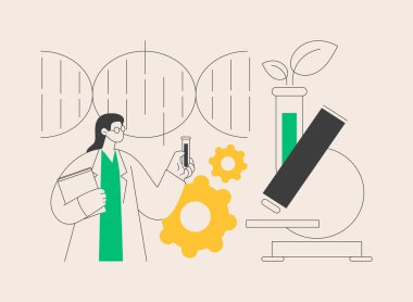 Biyoteknoloji soyut konsept vektör çizimi. Biyolojik bilim, biyoteknoloji şirketi, biyomühendislik endüstrisi, genom mühendisi, biyoteknoloji ekipmanları, laboratuvar araştırmaları soyut metaforu..