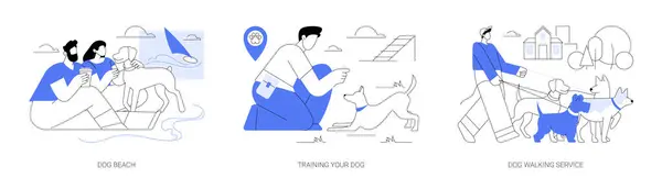 Pet City Isolated Cartoon Vector Illustrations Set Dog Beach Training — Stock Vector