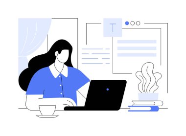 Freelance copywriter isolated cartoon vector illustrations. Girl with laptop working as remote copywriter, modern profession, self-employed woman, freelance job, resume writer vector cartoon.