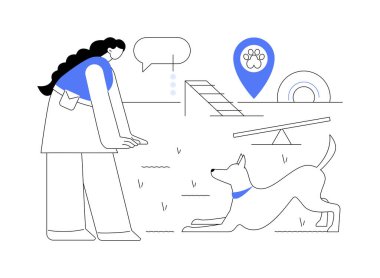 Professional pet training isolated cartoon vector illustrations. Young girl training pet professionally, adorable animal, small business, freelance job, dog obedience vector cartoon.