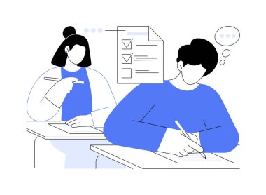 Writing test isolated cartoon vector illustrations. Group of students writing test, having an exam in a classroom, check of knowledge, university educational process vector cartoon.