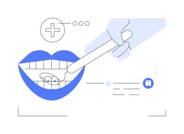 Dil telleri soyut konsept vektör illüstrasyonu. Dil destekli hasta, ortodonti sektörü, diş sağlığı, ağız sağlığı, yetişkinler için parantez, malocclusion tedavisi soyut metafor.