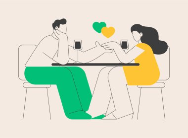 Romantik tarih soyut konsept vektör çizimi. İlk randevu, romantik ilişki, aşk hikayesi, sevgililer günü, çiçek ver, güzel bir akşam yemeği, evlilik yıldönümü metaforunu kutla.