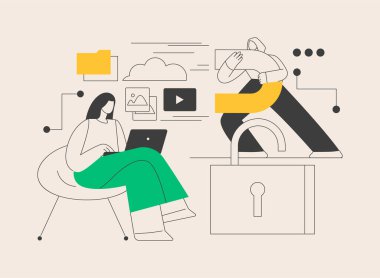 Soyut konsept vektör çizimi. Çevrimiçi bilgi toplamak, saldırmak, özel verileri hacklemek, sosyal mühendislik, kimlik bilgileri yayınlamak, soyut metaforları hacklemek.