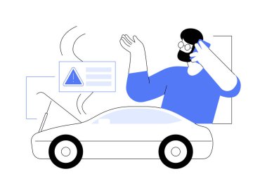 Sigorta davası karikatür vektör çizimlerini izole etti. Profesyonel broker, motor sigortası davası, hasarlı araba, yasal hizmet, ulaşım kazası, tazminat vektör karikatürü talep eden adam..