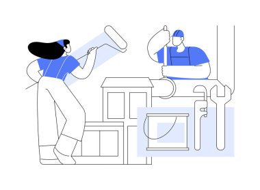 House rehab isolated cartoon vector illustrations. Group of house flippers repairing a building, small business, real estate rehabbing process, preparing apartment for sale vector cartoon.