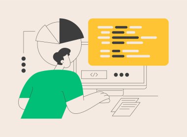 Bilgi teknolojisi soyut konsept vektör çizimi kursları sunar. Tüm seviyeler için IT kursu, bilgisayar ve yüksek teknoloji eğitimi, veri ve web programlama, ağ yönetimi dersleri soyut metafor.