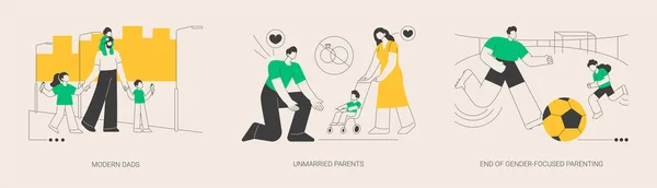 Elternrollen Abstraktes Konzept Vektor Illustration Set Moderne Väter Unverheiratete Eltern — Stockvektor