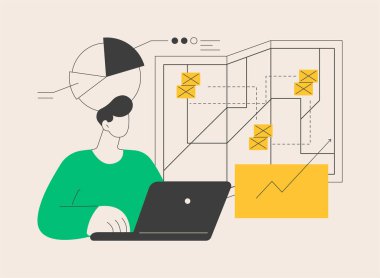 Tedarik zinciri yönetimi soyut konsept vektör çizimi. Lojistik işlemler denetimi, mal ve hizmetlerin depolanması, ürün dağıtımı, perakende dağıtımı, soyut ulaşım metaforu.