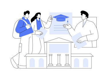 Campus visit isolated cartoon vector illustrations. Future students visit campus together, school graduate make choice, education place, admission process, view exterior vector cartoon.