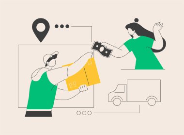 Nakit olarak soyut konsept vektör çizimi. COD hizmetleri, talep üzerine ödeme, posta yoluyla satış malları, nakit olarak tam ödeme, perakendeciye dönüş, posta ofisi soyut metaforu.