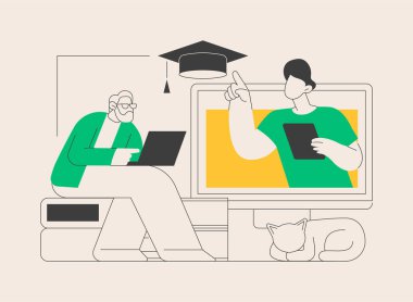 Yaşlılar için çevrimiçi öğrenme soyut konsept vektör çizimi. Yaşlılar için çevrimiçi kurslar, ek eğitim, ücretsiz çevrimiçi program, öğrenme topluluğu, çevrimiçi quizz soyut metaforu.