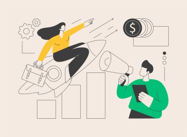 İş koçluğu soyut konsept vektör çizimi. Koçluk hizmeti, iş danışmanlığı, akıl hocalığı, yönetim eğitimi, hedef başarı, başarı ve kariyer merdiveni soyut metaforu.