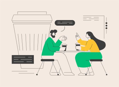 Kahve molası, soyut konsept vektör çizimi. Sıcak içecek otomatı, kahve molası, düşük enerji, enerji verici kafein dozajı, ofis hayatı, kahve kupası, soyut metafor..