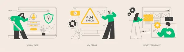 网页界面抽象概念向量图集 登录页面 404错误 网站模板 用户登录表单 新帐户注册 登录页面 网页设计抽象隐喻 — 图库矢量图片
