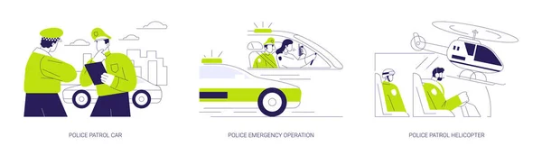 Set Illustrazione Vettoriale Concetto Astratto Agenti Polizia Pattuglia Polizia Operazione — Vettoriale Stock
