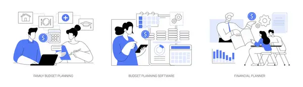 Budget Planning Isolated Cartoon Vector Illustrations Set Young Family Planning – Stock-vektor