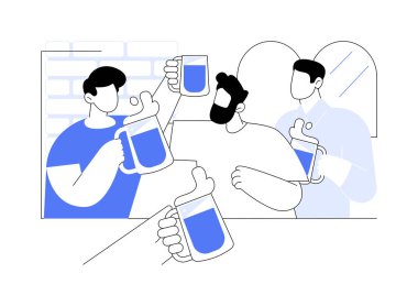 İzole edilmiş çizgi film çizimleri olan bir bara gidiyorum. Genç arkadaşlar barda birlikte bira içerler, iş çıkışı iş arkadaşlarıyla buluşurlar, boş vakitleri, sosyalleşme ve iletişim vektör karikatürü..