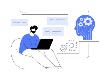 Geliştirilmiş Chatbot Etkileşimleri soyut konsept vektör çizimi. Müşteri Hizmetleri. Doğal dil anlayışı, bağlam farkındalığı, iletişim. AI Teknoloji. soyut metafor.