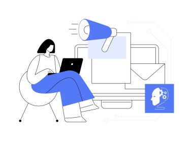 Al-Personelleştirilmiş Pazarlama Mesajlaşması soyut konsept vektör çizimi. Pazarlama ve Reklamcılık. Kişisel mesajlar için müşteri tercihleri analiz ediliyor. AI Teknoloji. soyut metafor.