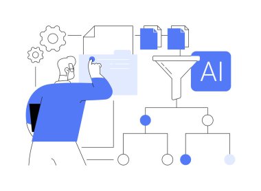 AI-Otomatik Veri Önişleme Soyut konsept vektör çizimi. Veri analizi. AI Technology ile veri temizleme, dönüşüm ve normalleştirme görevlerini otomatik hale getir. soyut metafor.