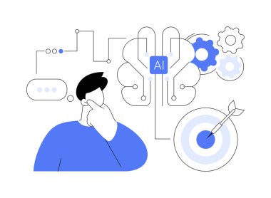 AI soyut konsept vektör illüstrasyonu tarafından Veri güdümlü Karar Desteği. Veri analizi. Veriye dayalı tavsiyeler yaratmak, karar alıcılara yardımcı olmak. AI Teknoloji. soyut metafor.