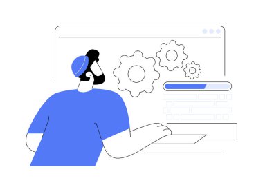 Yazılım kurulumu karikatür vektör çizimlerini izole etti. Yazılım, bilişim teknolojisi, donanım bakımı, bilgisayar endüstrisi vektör karikatürü sürücüleri için profesyonel sistem güncelleme.