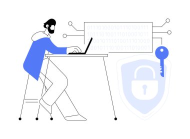 Şifreleme izole çizgi film vektör çizimleri. Bilişim uzmanı İnternet 'te veri gizliliğini, modern bilgisayar teknolojisini, siber güvenlik endüstrisini, güvenli ağ bağlantı vektör karikatürünü korur.