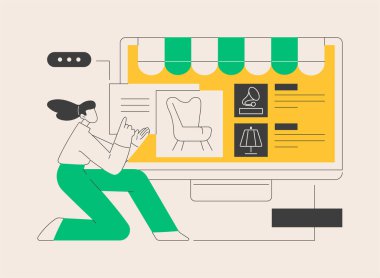 Çevrimiçi bit pazarı soyut konsept vektör çizimi. Çevrimiçi vintage pazar yeri, dijital pire müzayedesi, kullanılan iyi ekommerce platformu, ikinci el ticaret, antika internet mağazası soyut metafor.