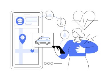 AI-Geliştirilmiş Acil Durum Tepkisi soyut konsept vektör çizimi. Sağlık hizmetleri. Kaynakları tarihsel verilere ve acil durum analizine göre tahsis edin. AI Teknoloji. soyut metafor.