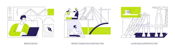 Bridge Byggnad Abstrakt Koncept Vektor Illustration Set Bro Design Och — Stock vektor