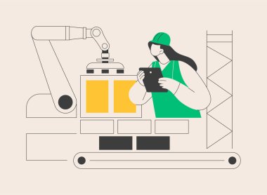 Robot yapımı soyut konsept vektör çizimi. Robot imalatı, inşaat endüstrisinde yapay zeka, fabrika otomasyonu, robot yapımı, otomotiv makinesi soyut metaforu.