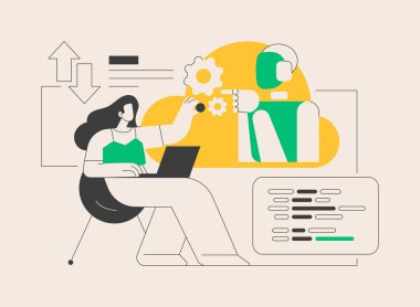 Bulut robotları soyut konsept vektör çizimi. Uzaktan makine öğrenimi, yapay zeka, bilgisayar bilimi, mobil robotik, bulut hesaplama altyapısı soyut metafor.