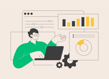 Finansal veri yönetimi soyut konsept vektör çizimi. Finansal hizmetler yazılımı, iş stratejisi, dijital veri raporu, risk yönetimi, analitik, görselleştirme aracı soyut metafor.