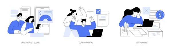 Bank Loan Service Isolated Cartoon Vector Illustrations Set Couple Checking — Image vectorielle